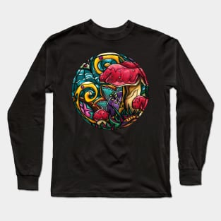 Colorful red mushrooms painting, psychedelic amanita Long Sleeve T-Shirt